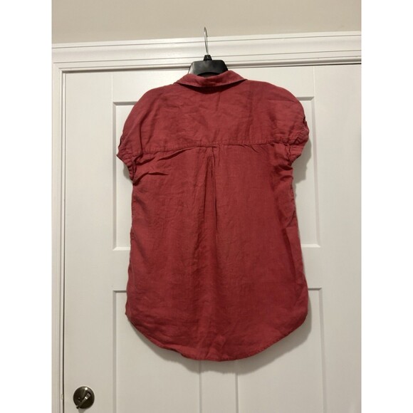 Rachel Zoe Women's Large Pink/Dusty Rose 100% Linen Short Sleeve Button-Up Shirt - Picture 4 of 4